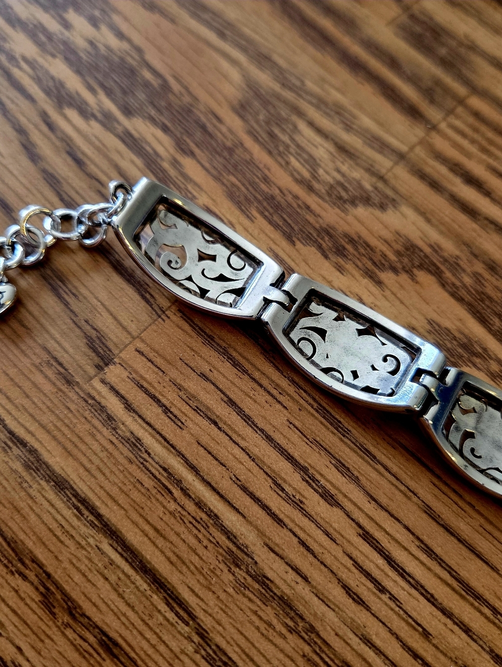 BRIGHTON Silver Swirl And Crystal Heart Link Bracelet WEDDING! - Picture 6 of 8